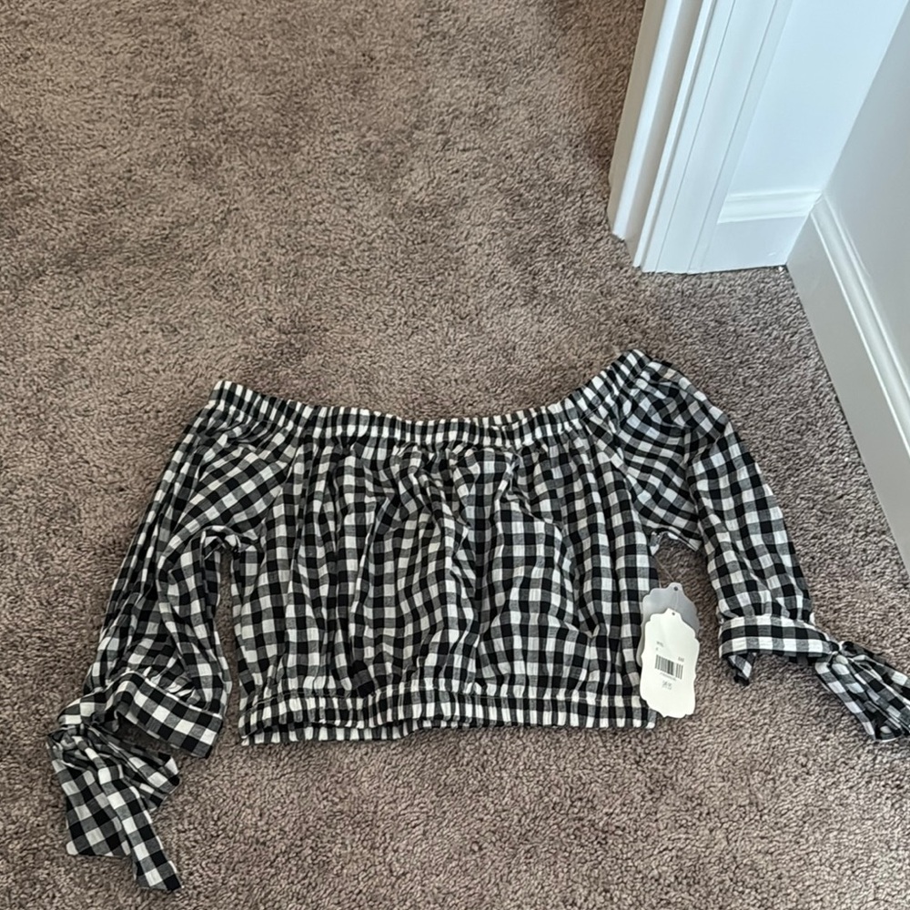 Black and White Gingham Off-Shoulder Top
